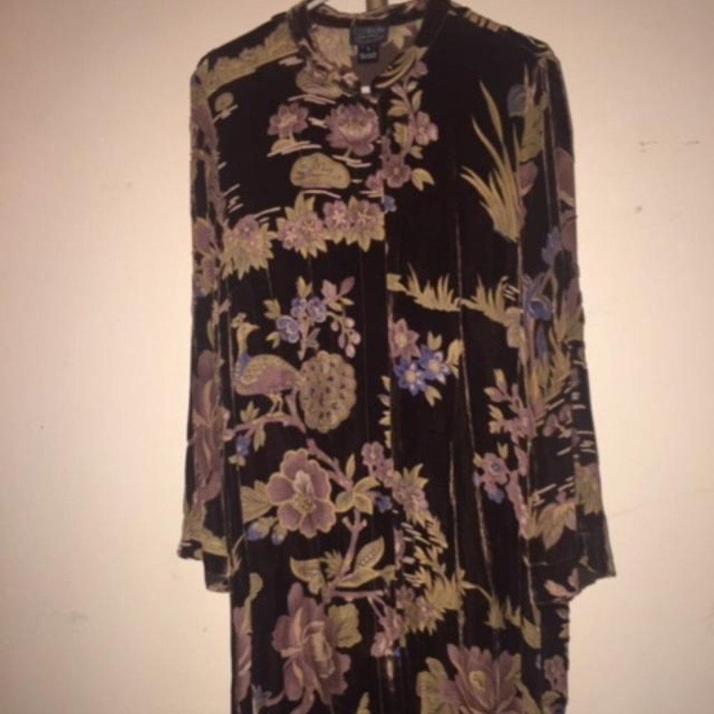 silk velvet print Citron duster kimono